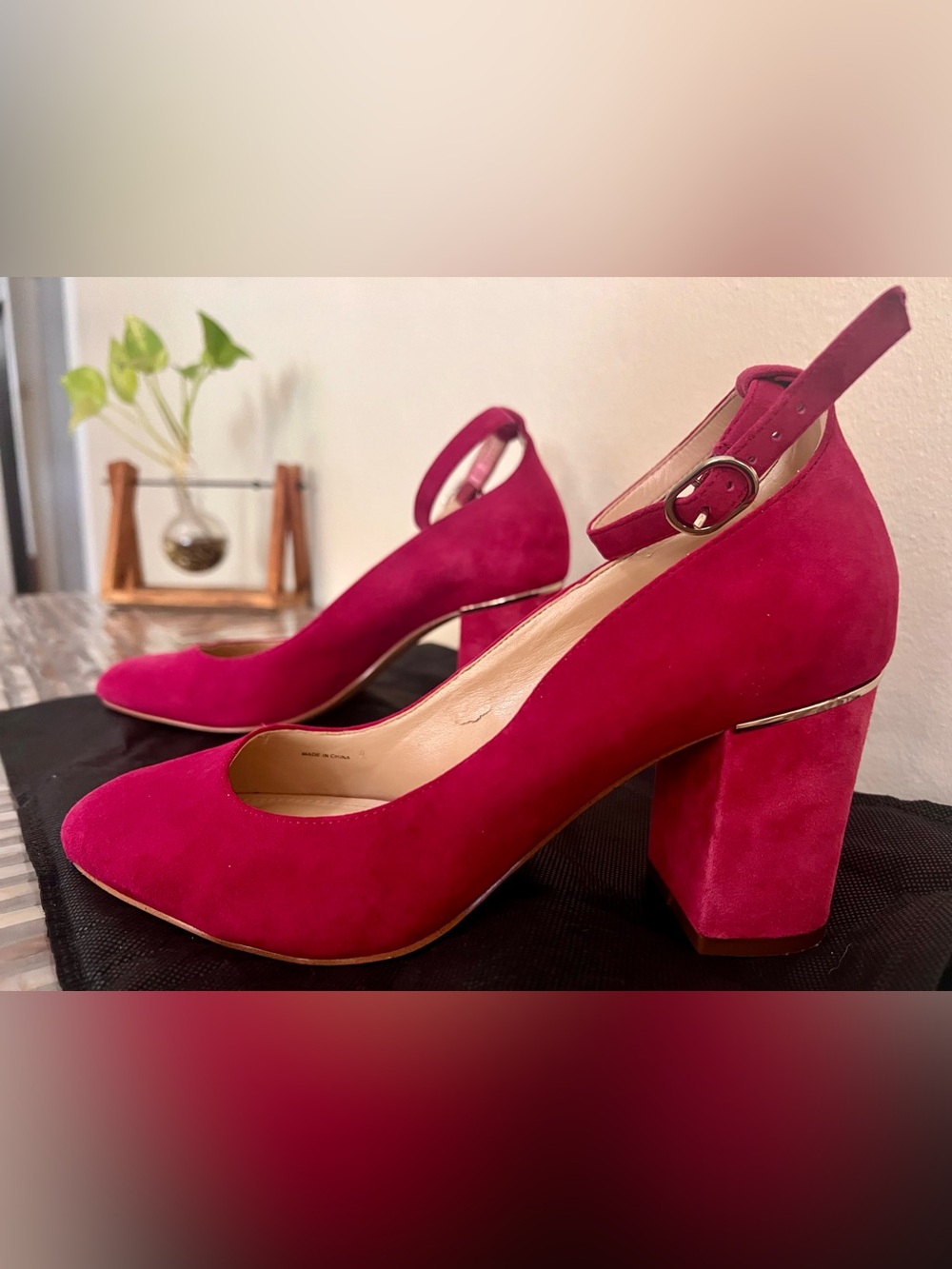 White House Black Market Fuchsia Suede Heel Pumps with Ankle Strap